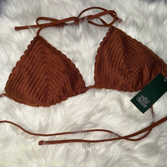 Wild fable Brown Crochet Medium Coverage Triangle Bikini Top Size L, NWT - Picture 1 of 4